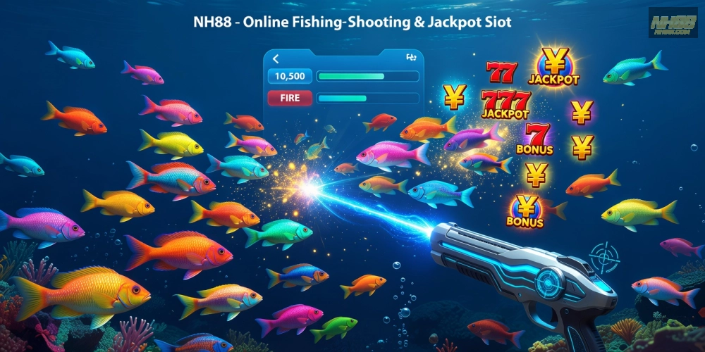 Hình minh họa gameplay bắn cá nổ hũ nh88 với đồ họa sống động và jackpot hấp dẫn