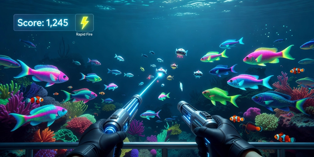 Minh họa giao diện game bắn cá xèng nh88 sống động với cá đa dạng