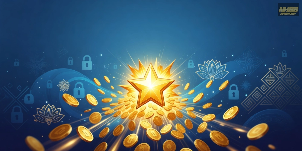 Khái niệm nổ hũ uy tín nh88 được minh họa qua biểu tượng jackpot sáng ngời và nền tảng cá cược an toàn